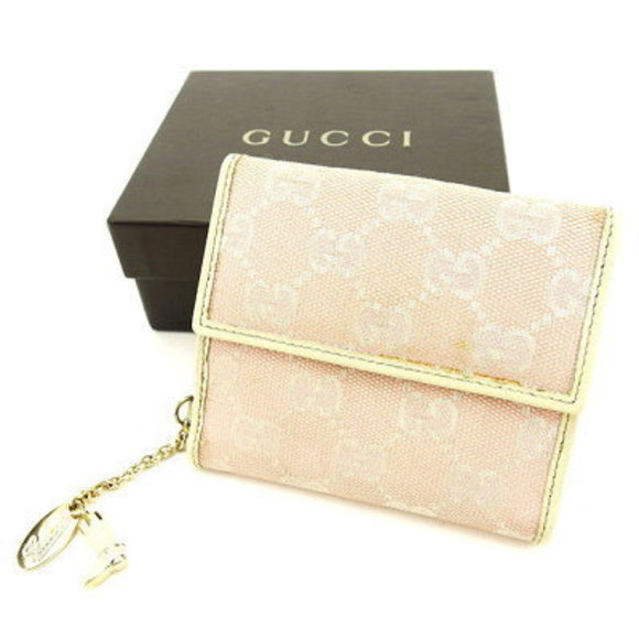 Gucci bifold Wallet pink white GG Leather a - Picture 1 of 6